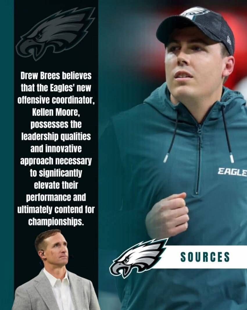 Despite facing a period of uncertainty this offseason, the Philadelphia Eagles have garnered an encouraging endorsement from NFL legend Drew Brees. Brees believes that the Eagles’ new offensive coordinator, Kellen Moore, possesses the leadership qualities and innovative approach necessary to significantly elevate their performance and ultimately contend for championships. More Details Below…