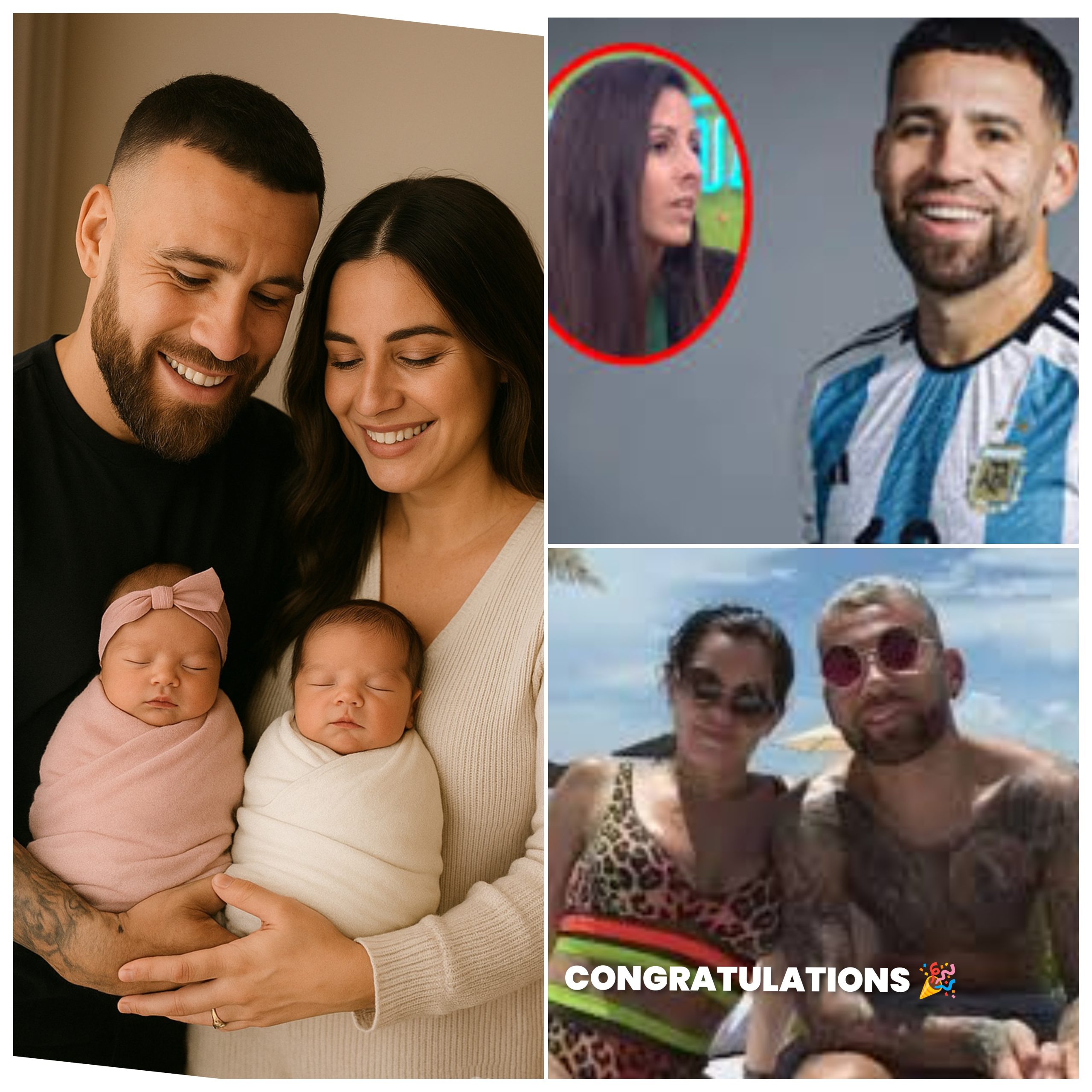 𝗖𝗢𝗡𝗚𝗥𝗔𝗧𝗨𝗟𝗔ÇÕ𝗘𝗦: Capitão português Nicolás Otamendi e sua esposa Celeste Ray anunciam o nascimento de gêmeos, um menino…